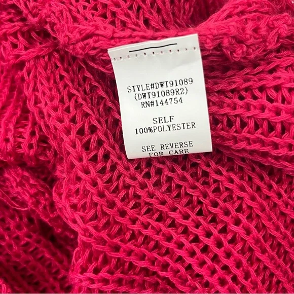 Davi & Dani Hot Pink Open Knit Sweater L Oversized Slouchy Beachy Lightweight - Picture 9 of 11